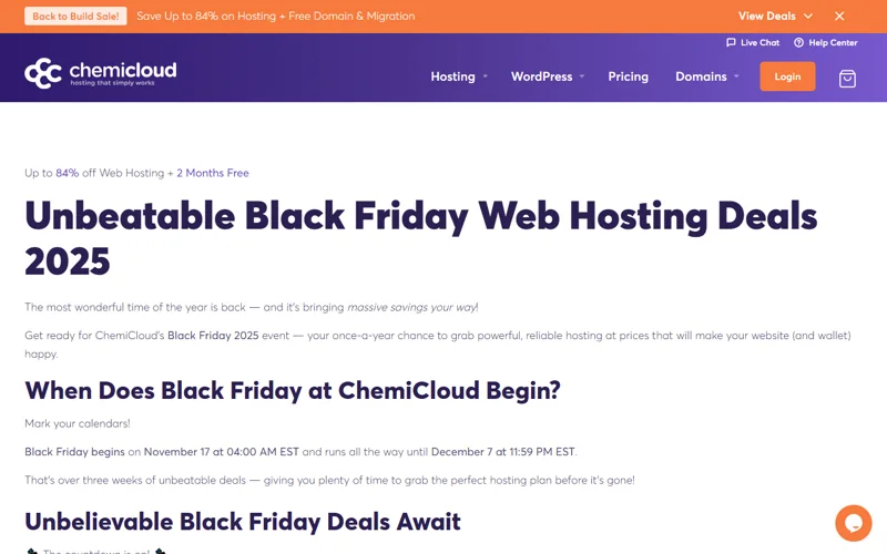 ChemiCloud Black Friday deal: Up to 84% off + 2 months free, from $1.95/mo