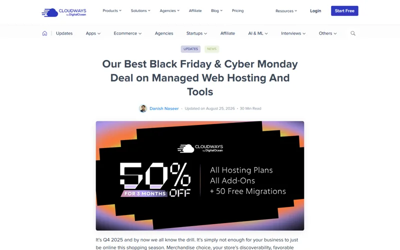 Cloudways Black Friday deal: 50% off for 3 months + 50 free migrations