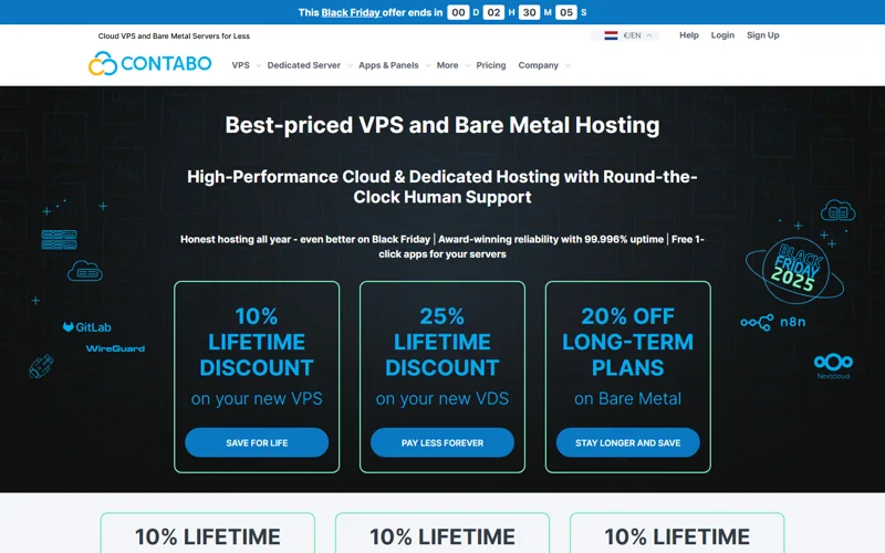 Contabo Black Friday deal: 10% lifetime off new VPS, 25% lifetime off VDS