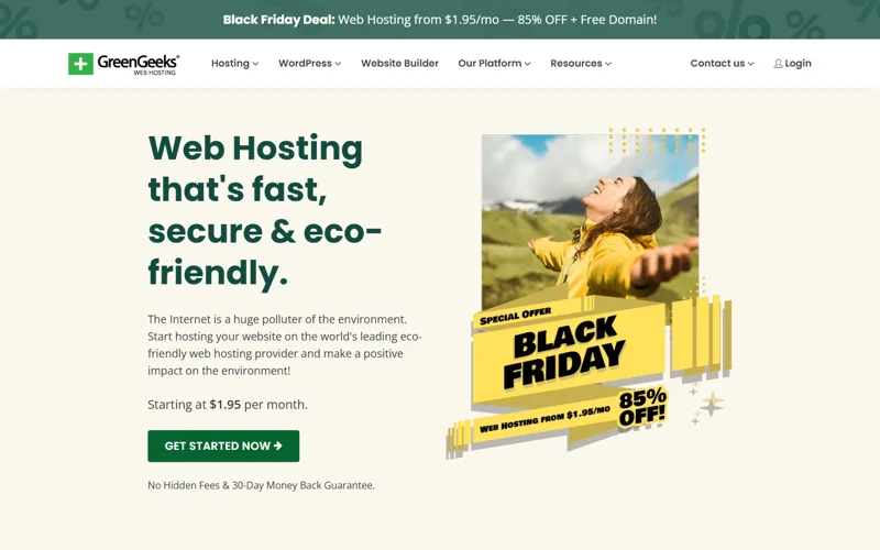 GreenGeeks Black Friday deal: 85% off, Lite from $1.95/mo + free domain