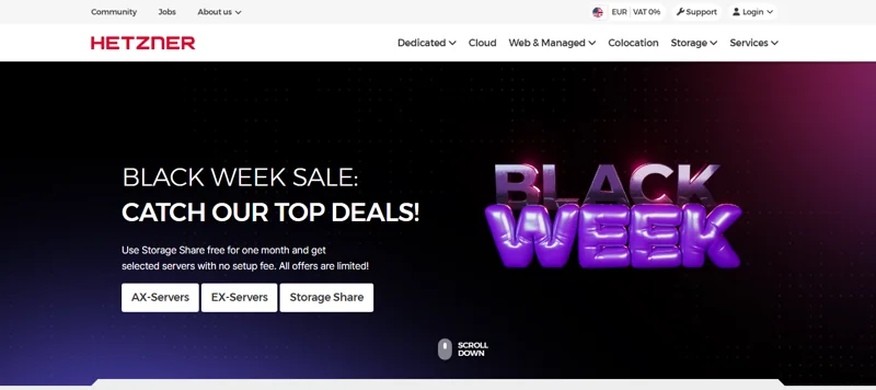 Hetzner Black Friday deal: Black Week: no setup fee on dedicated servers, Storage Share free 1 month