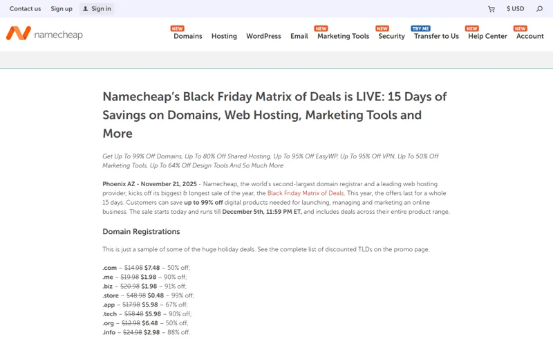 Namecheap Black Friday deal: Up to 99% off domains, up to 80% off shared hosting