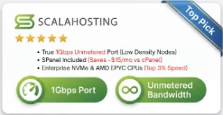 ScalaHosting Managed VPS with 1Gbps unmetered bandwidth and SPanel