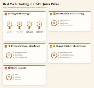 Quick picks for the best web hosting in the UAE, featuring ScalaHosting, Cloudways, and ChemiCloud.