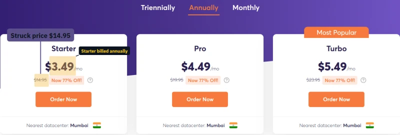 ChemiCloud Starter, Pro and Turbo on annual billing, each beside its struck regular price