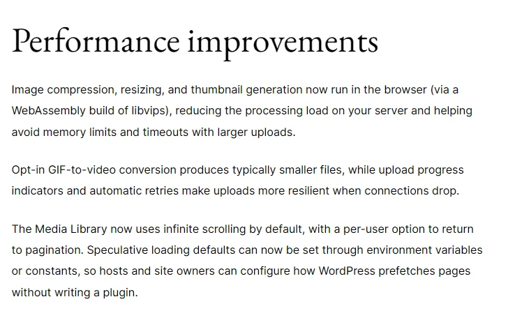 WordPress 7.1 release notes: image compression and resizing now run in the browser, reducing server load