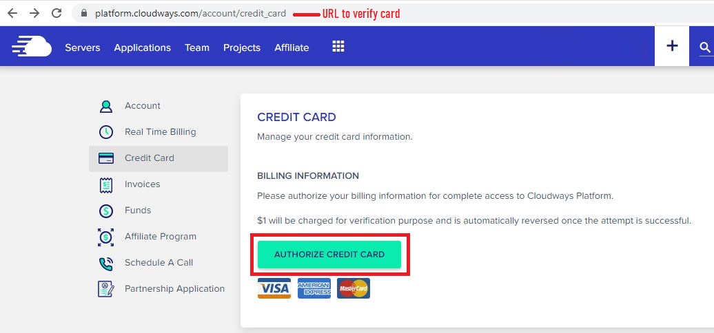 credit card verification for cloudways promo code