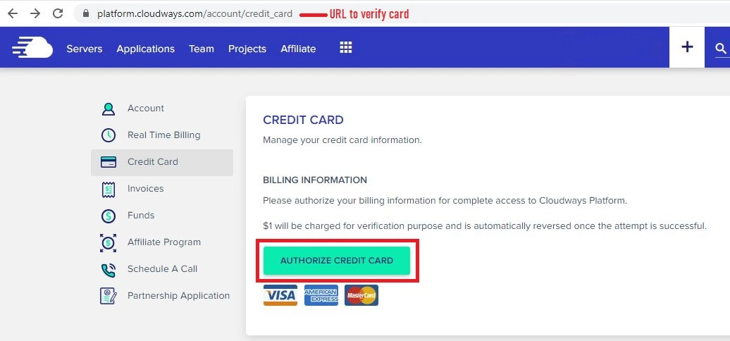 Cloudways promo code card verification process