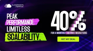 Cloudways Summer 2026 banner: 40% off for 4 months plus 40 free migrations