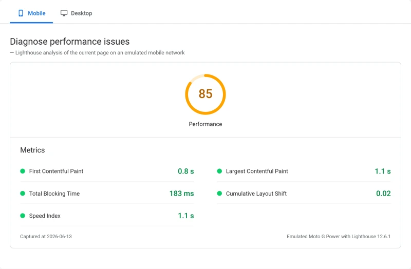 Cloudways cloud PageSpeed Insights scores, DigitalOcean Premium plan (our test)