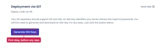 Cloudways Deployment via Git: the first step is Generate SSH Keys, before any repository or branch settings