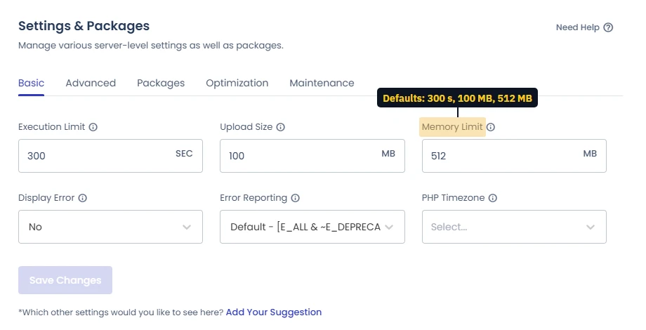 Cloudways server PHP limits: 300 seconds, 100 MB upload, 512 MB memory