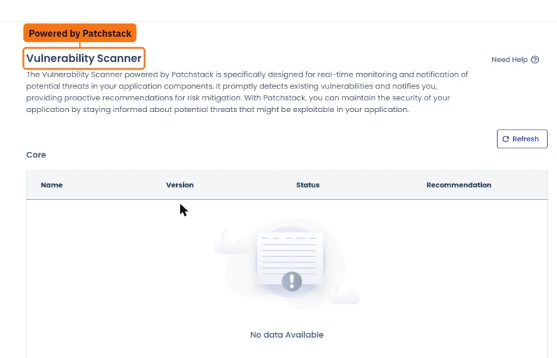 Cloudways Vulnerability Scanner powered by Patchstack: separate Core, Theme and Plugin tables with version and status