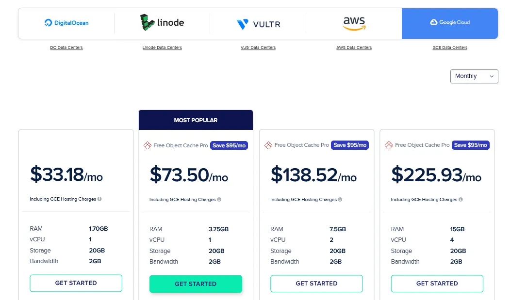 google cloud pricing on cloudways