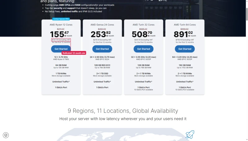 Contabo dedicated servers: AMD Ryzen 12 cores $131.75 excluding VAT for the first 12 months, up to Turin 64 cores