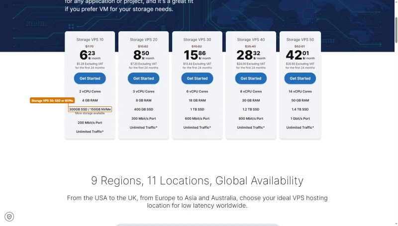 Contabo Storage VPS 10 to 50: $5.28 to $35.60 excluding VAT, 300GB SSD or 150GB NVMe up to 1.4TB