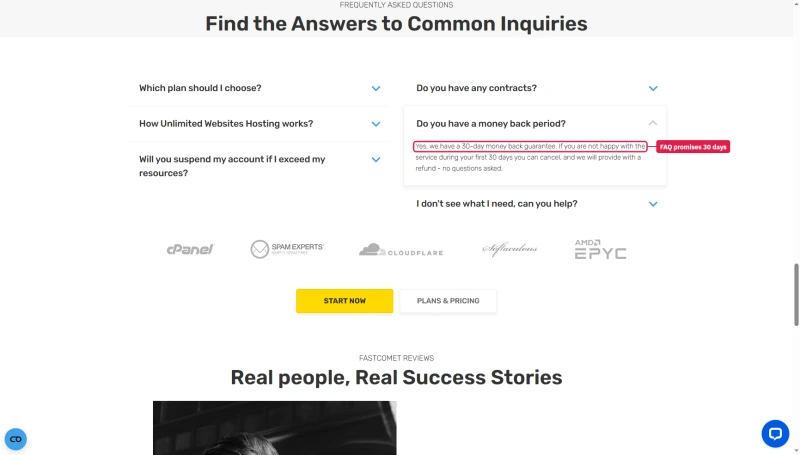 FastComet pricing FAQ: yes, we have a 30-day money back guarantee