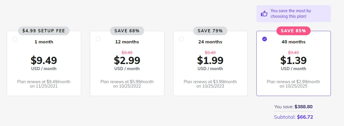 hostinger monthly yearly pricing