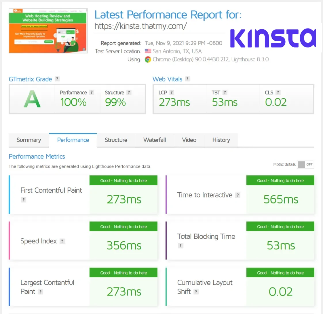 kinsta page speed test