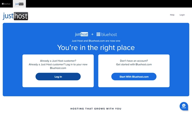 JustHost Homepage