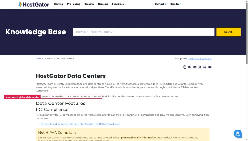 HostGator data centers help article: most servers in Provo and Atlanta; you cannot choose the data center for your server