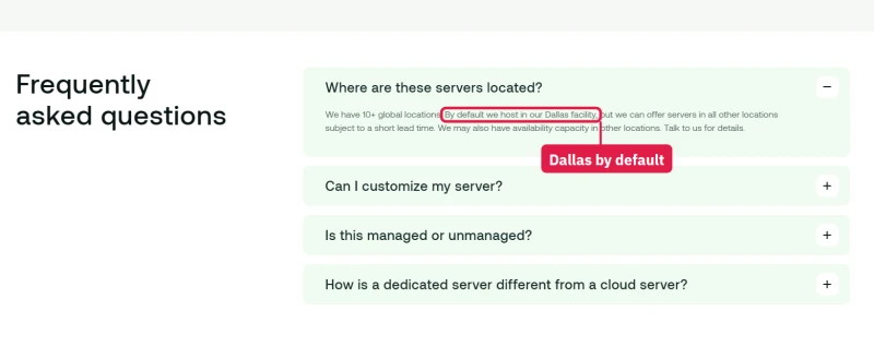 hosting.com dedicated servers: Dallas by default, other locations on request