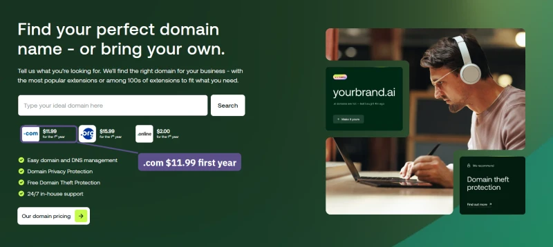 hosting.com domain search: .com at $11.99 for the first year