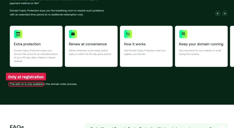 hosting.com Domain Expiry Protection: 45 days of grace, only when you register the domain