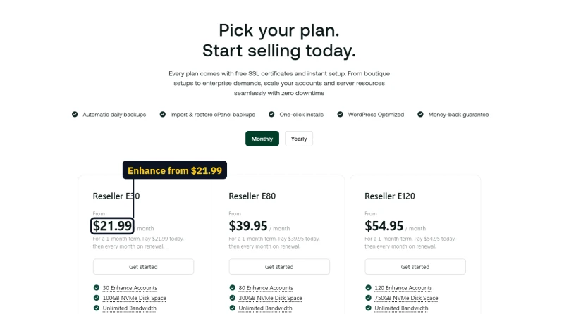 hosting.com Enhance reseller cards from $21.99 a month