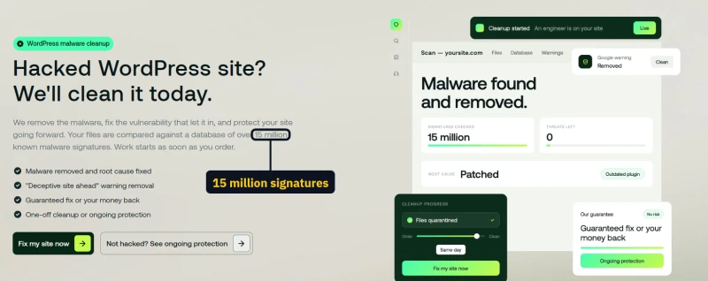 hosting.com malware cleanup page: if we cannot fix it you do not pay, 15 million signatures