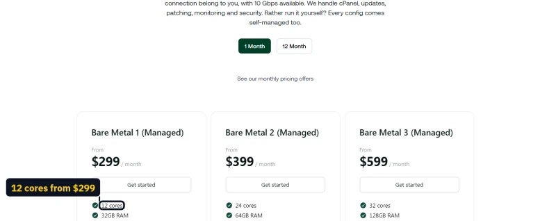 hosting.com managed bare metal cards: 12 cores from $299 a month with AMD EPYC 4245P