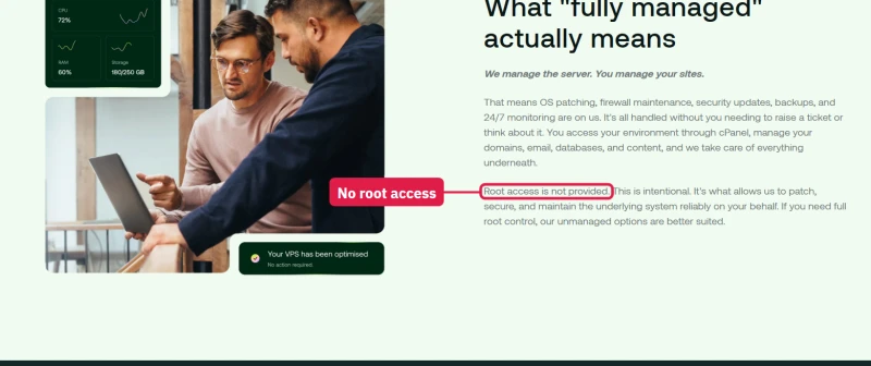 hosting.com managed cPanel server note: root access is not provided