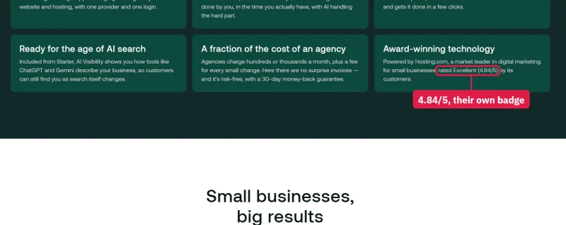 hosting.com Marketing Suite claim: a market leader in digital marketing, rated Excellent 4.84 out of 5