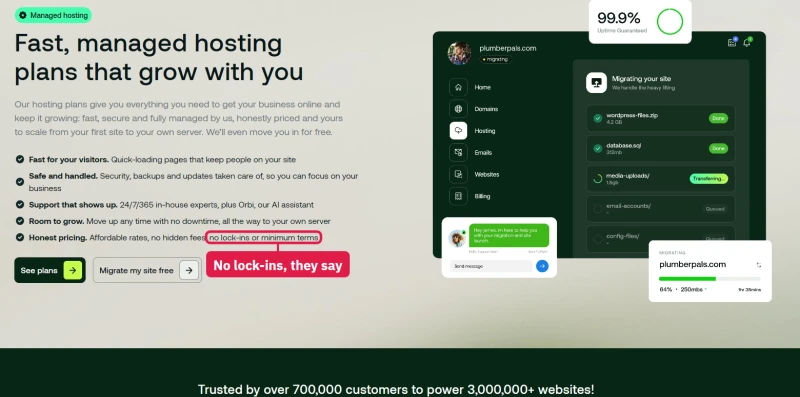 hosting.com shared hosting page headline: honest pricing, no lock-ins
