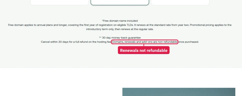 hosting.com Node.js page footnotes: the money-back guarantee excludes renewals and some products