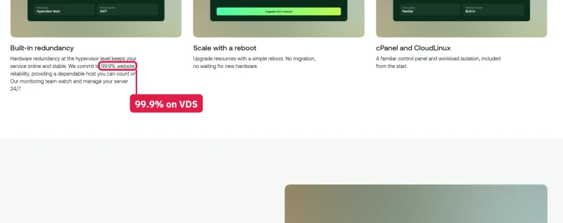 hosting.com managed VDS page: we commit to 99.9% website reliability