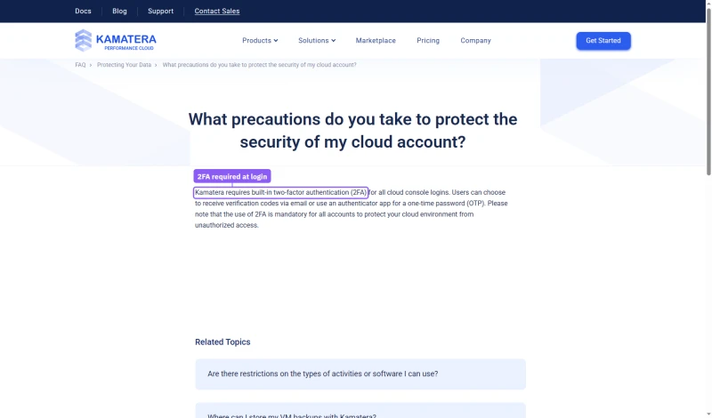 Kamatera security FAQ: Kamatera requires built-in two-factor authentication for all cloud console logins