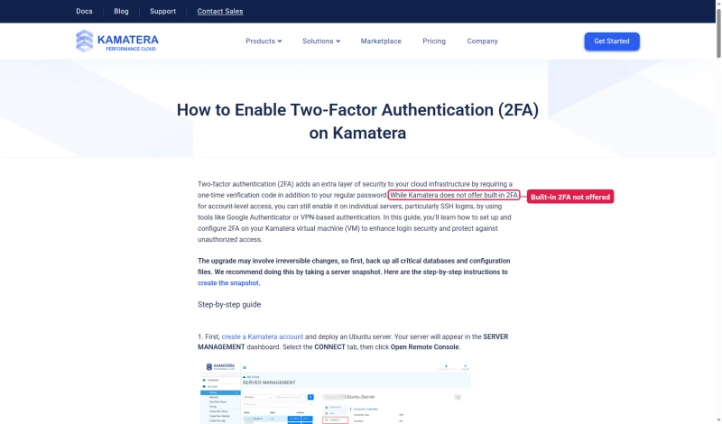 Kamatera 2FA guide: while Kamatera does not offer built-in 2FA for account-level access, you can enable it on servers