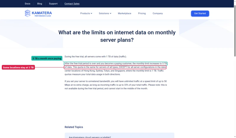 Kamatera FAQ: 1 TB of traffic in the trial, 5 TB once paying, except Hong Kong, Sydney, Tokyo and Singapore at 1 TB