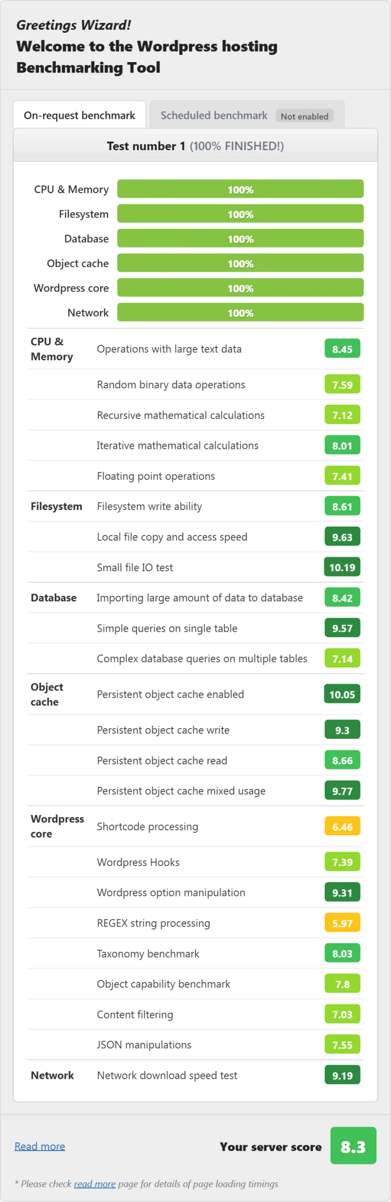 Kamatera vps WordPress hosting benchmark result, Cloud Server 4C/8GB plan