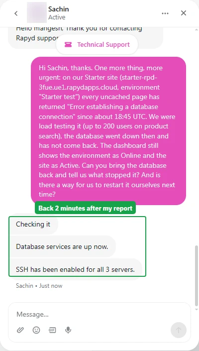 Levamo support replies Database services are up now, about 2 minutes after the outage report