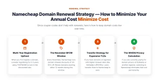 Namecheap Domain Renewal Strategy — How to Minimize Your Annual Cost — Since coupon codes don't help with renewals, here is how to keep domain costs low over time.