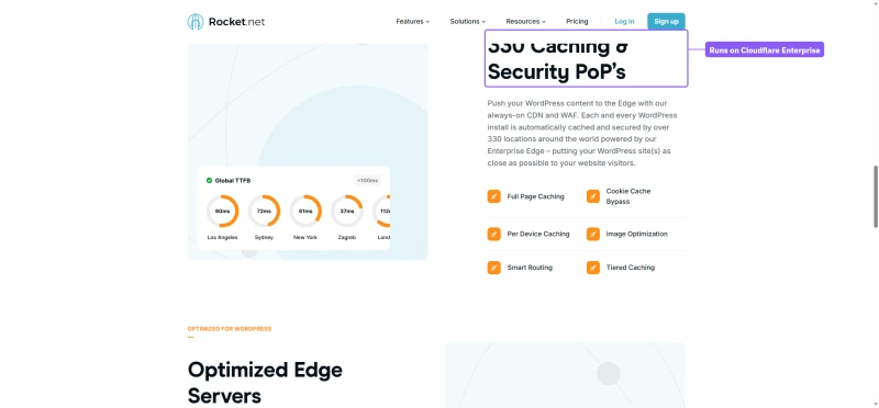 Rocket.net network page on its caching and security points of presence and edge features