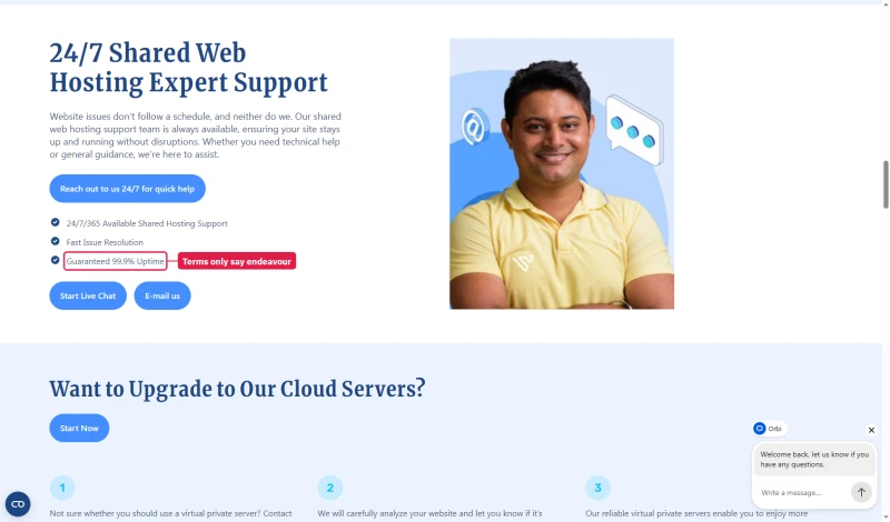 Verpex shared hosting page support block: 24/7/365 support, fast issue resolution, Guaranteed 99.9% Uptime