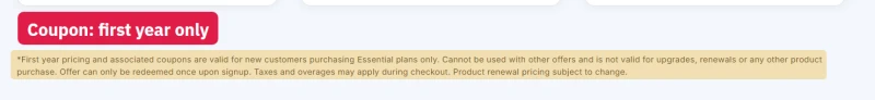 WP Engine offer terms: first-year pricing and coupons for new Essential customers, renewal pricing subject to change