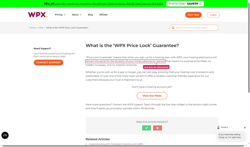 WPX Price Lock article: your plan's price will remain the same for the duration of your initial subscription period